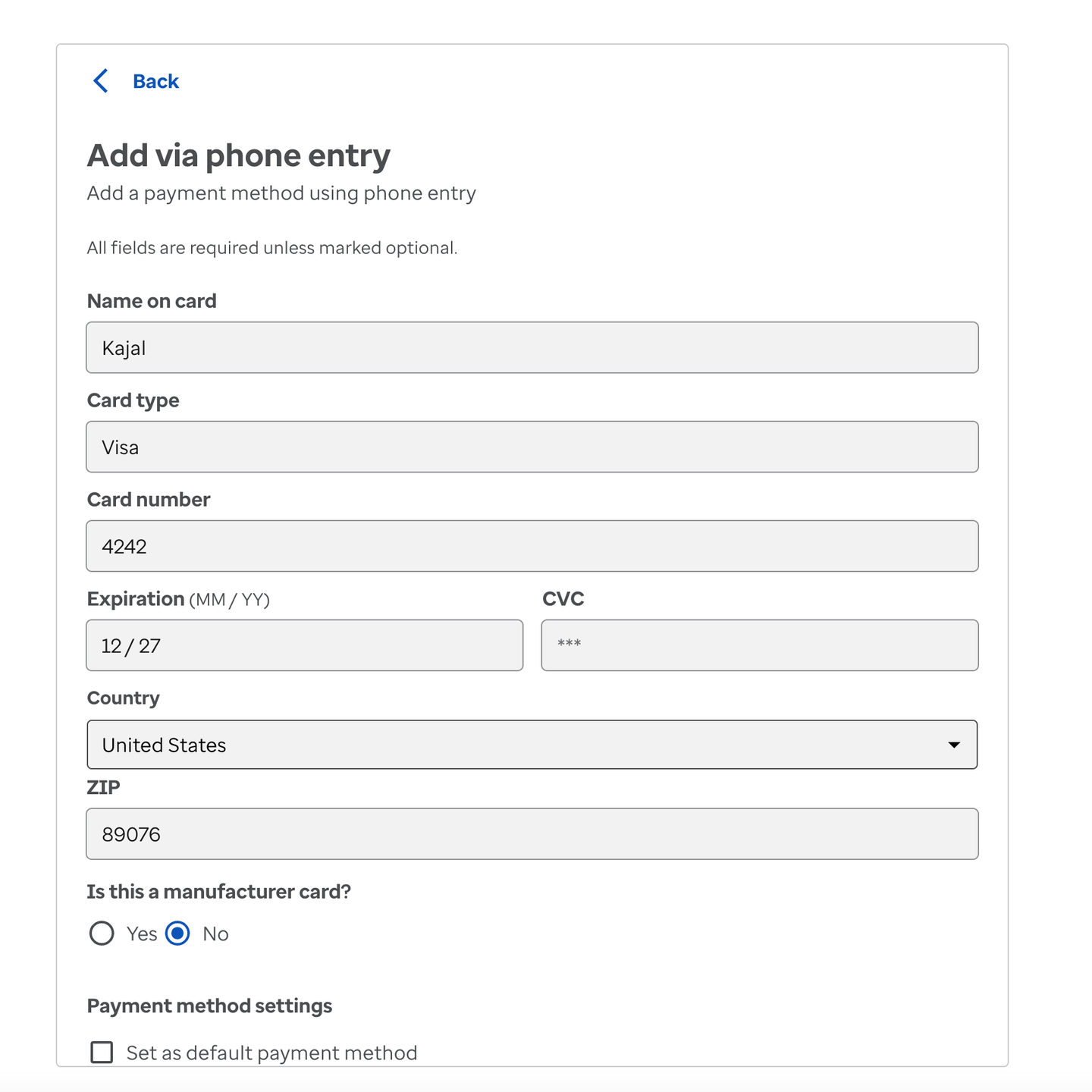 Adding non-secure data on telephonic-entry screen